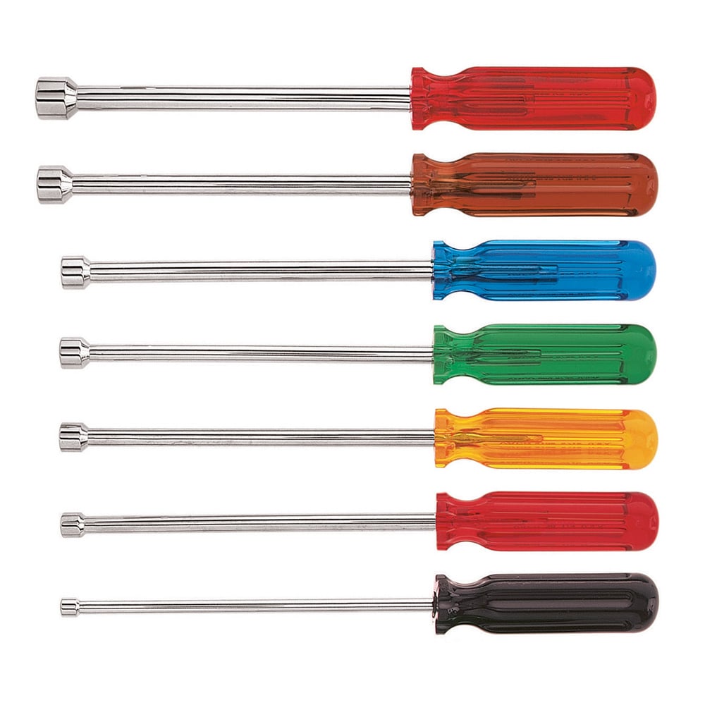 89904 Nutdriver Set, 3/16 to 1/2 in, 7 Pieces, 10 in OAL, Cushion Grip Handle, Plastic/Steel, Polished Chrome, ASME Specified