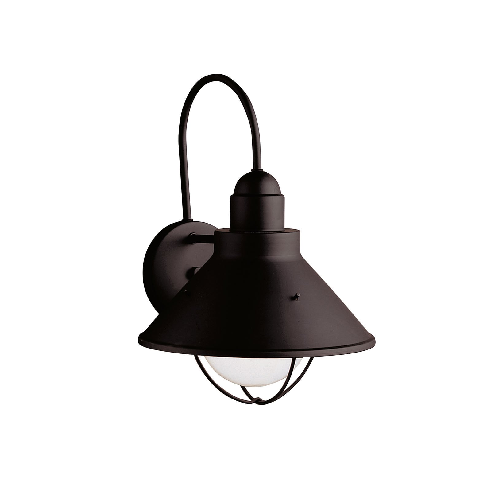 With an aura that is as pure as a sea breeze, the Seaside(TM)Collection offers the homeowner a unique line of outdoor fixtures guaranteed to bring a new identity to your homefts landscape. For this 1-light Seaside(TM)Wall Lantern, aluminum with stainless steel is combined with Kichlerfts Black finish, resulting in a high quality fit that will look fantastic for years to come. The fixture houses a 150-watt (max.) bulb that provides outstanding outdoor illumination for your landscape. It is 14.5in; high, is U.L. listed for wet location and is Dark Skies compliant.