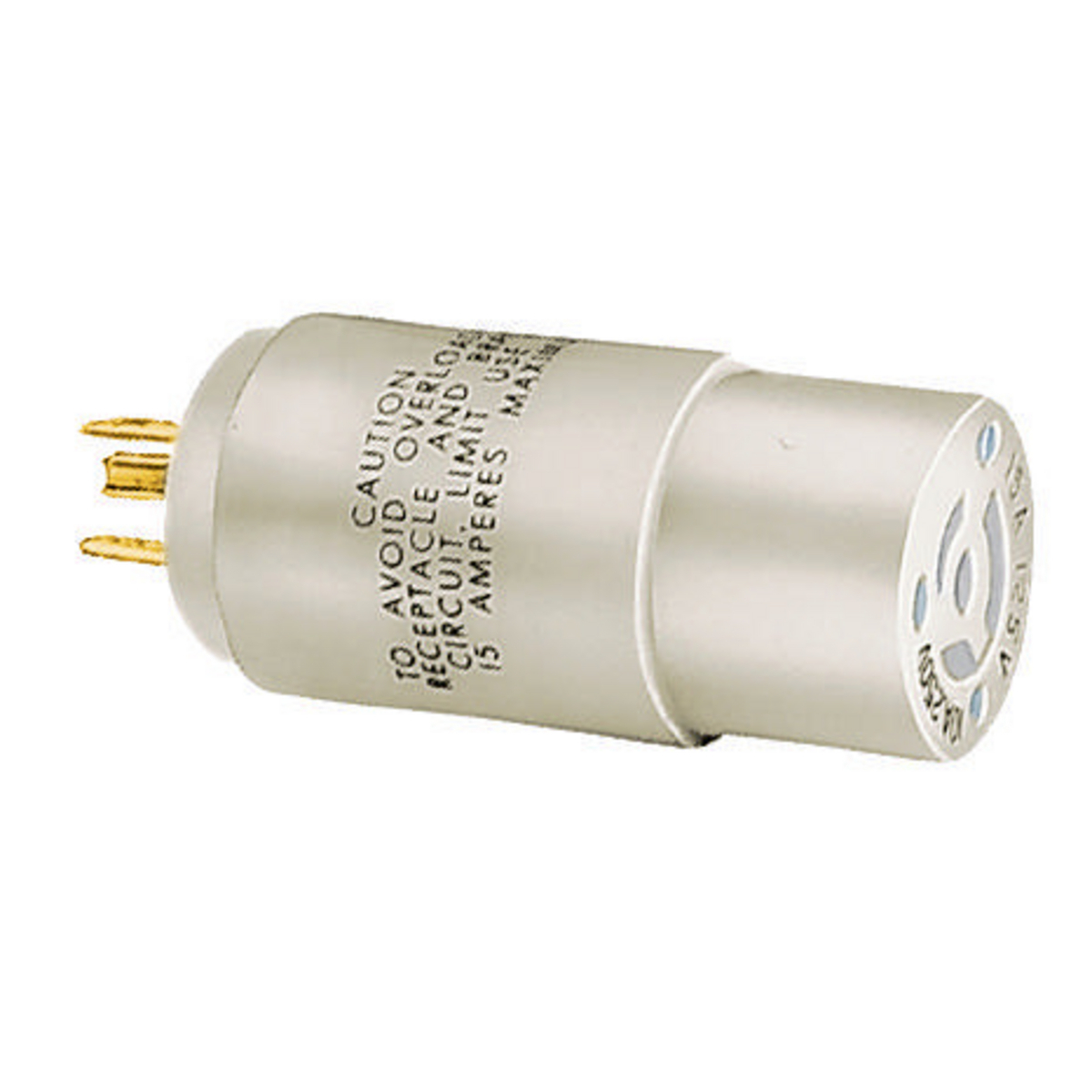 9054A Grounding Standard Plug-In Mount Adapter, 125 V AC, 15 A, 1875 W Power Rating, Straight Female Slot End, Locking Male Blade End