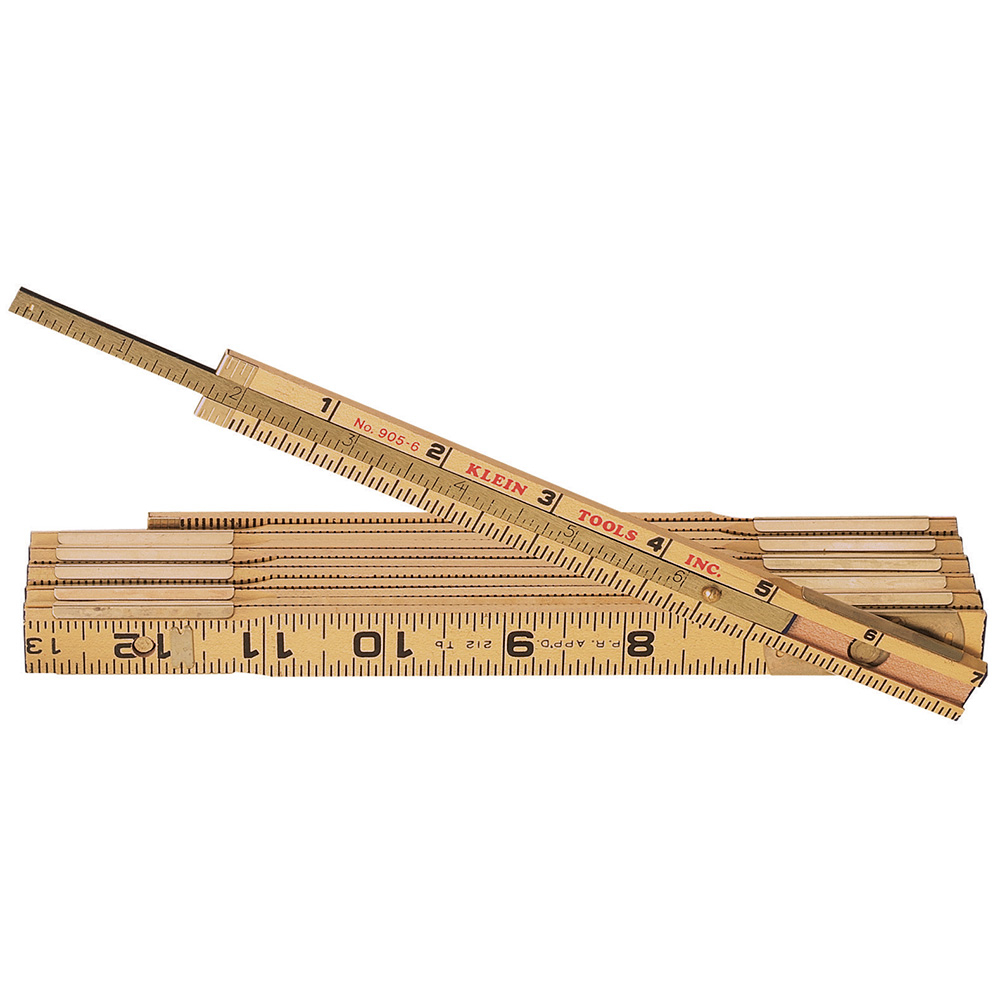 905-6 Outside Reading Folding Rule, Graduations 1/16 in, 6 ft L, Wood, Black/Yellow