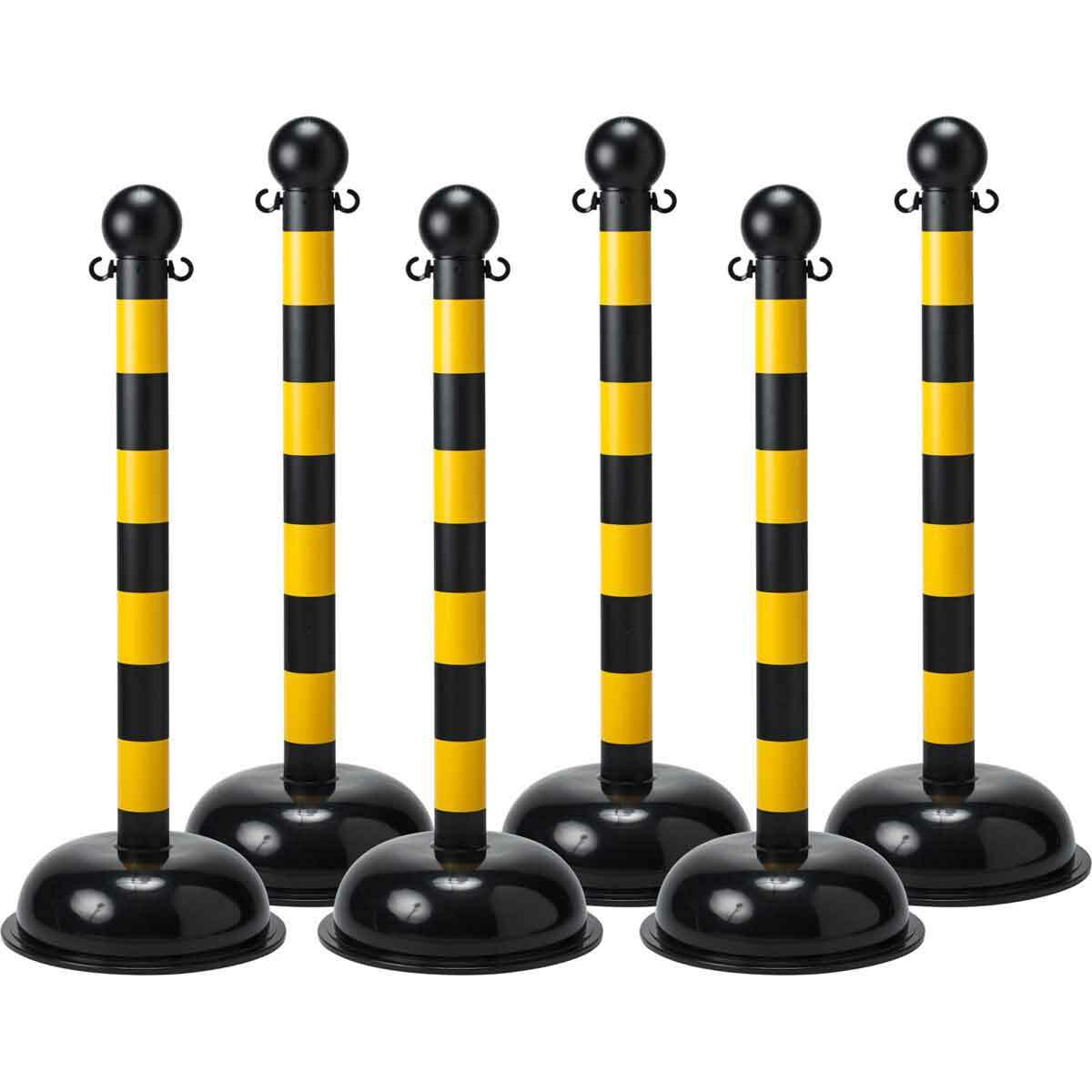 92123 Large Stanchion Striped Warning Post With C-Hook, 3 in Dia x 41 in H Polystyrene Post, 16 in Dia B-900 Polyethylene Domed Base