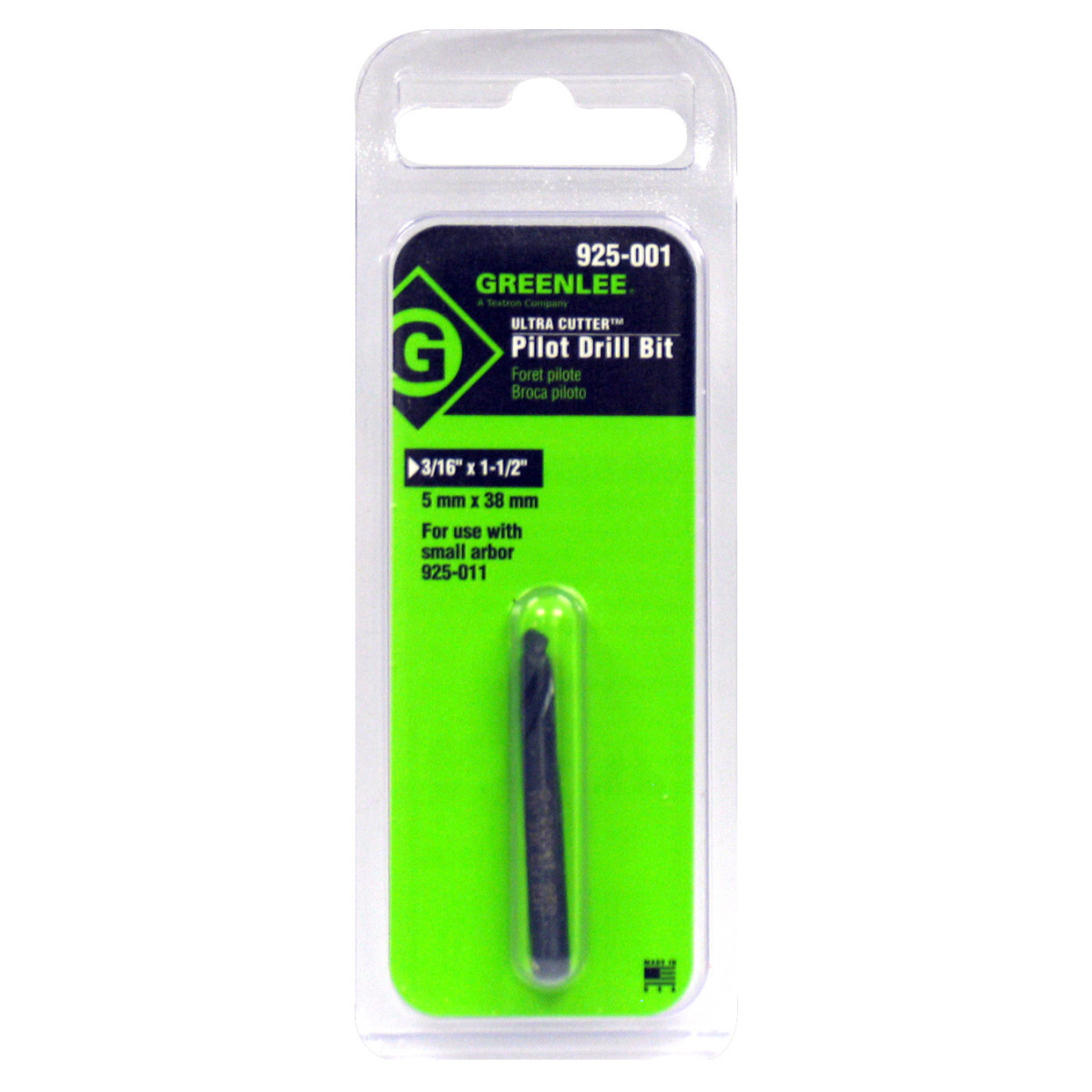 925-001 Small Pilot Drill Bit, 3/8 in Shank, 3/16 in Pilot Drill, HSS
