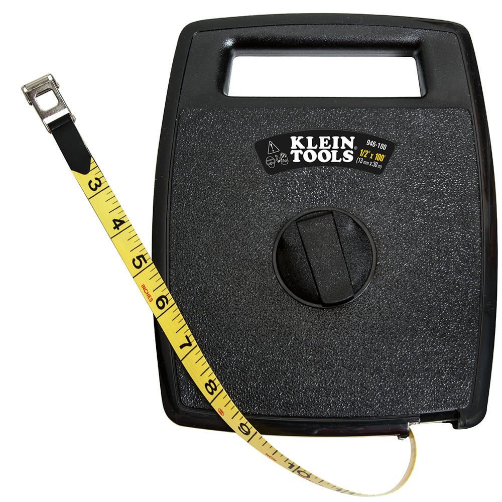 946-100 Measuring Tape, 100 ft L x 1/2 in W Blade, Woven Fiberglass Blade, 1/8 in Graduation