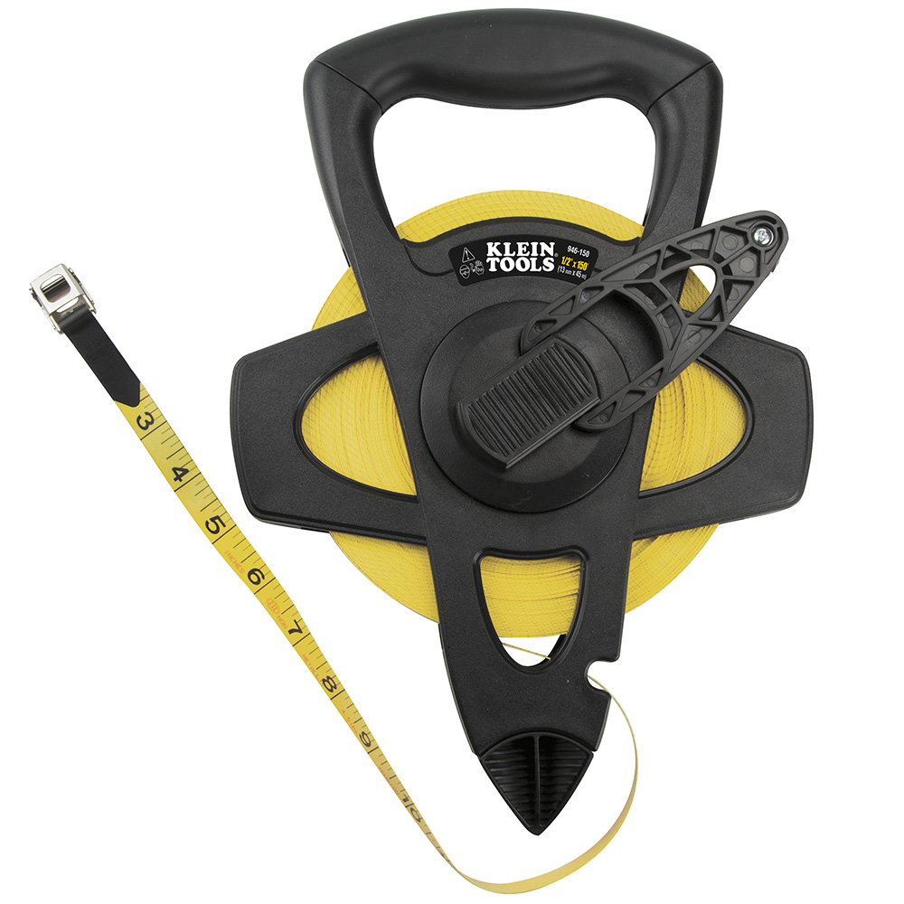 946-150 Open Reel Measuring Tape, 150 ft L x 1/2 in W Blade, Woven Fiberglass Blade, 1/8 in Graduation