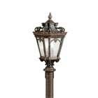 The Tournai(TM) 30in; 4 Light outdoor post light features an ornate look with its clear seeded glass and Londonderry(TM) finish. The Tournai wall light works in a traditional environment.