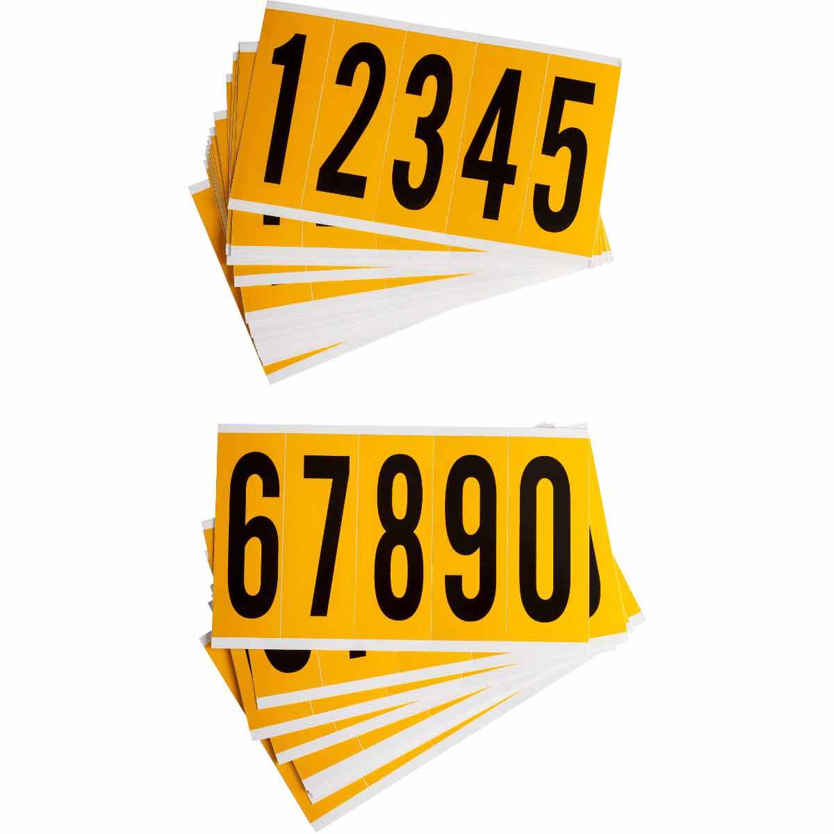 97129 1560 Consecutive Non-Reflective Standard Number Label Kit, Black 0 to 9 Character, 3-7/8 in H x 1.356 in W, Yellow Background, B-946 Vinyl