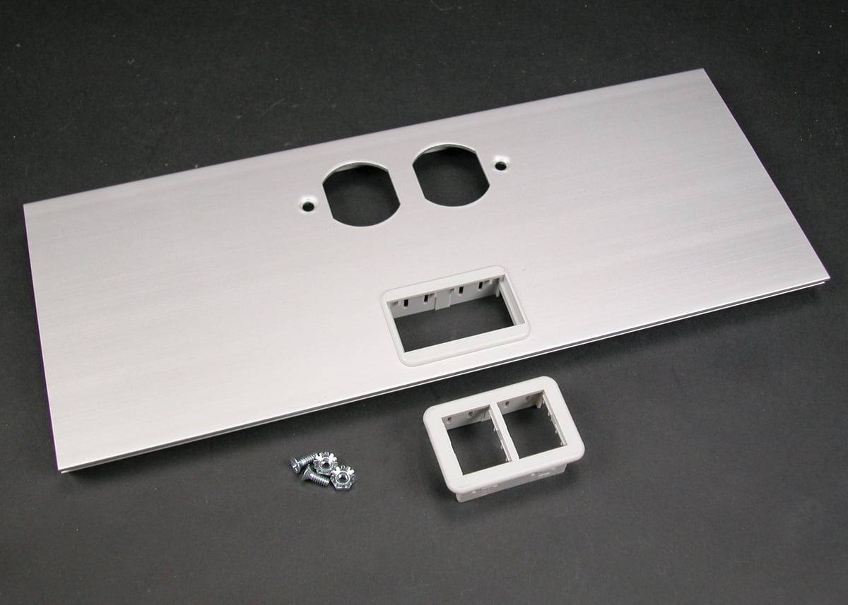 Raceway Duplex & Ortronics Cover Plate; 600 Volt, Aluminum, Satin Anodized