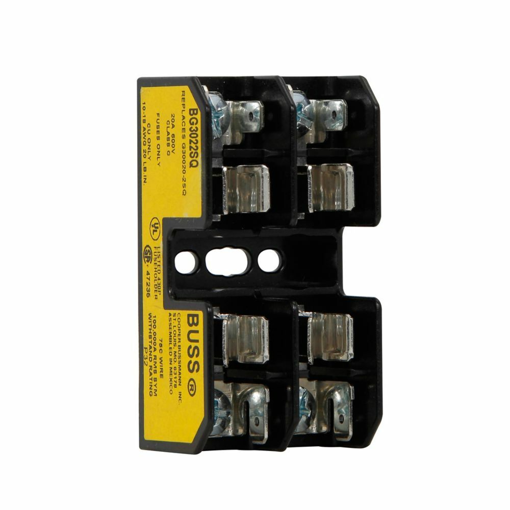 Eaton Bussmann series BG open fuse block, Open fuse block, 1-20 A, Three-pole, Class G, 100 kA, Box lug, 100 kAIC, 600 V