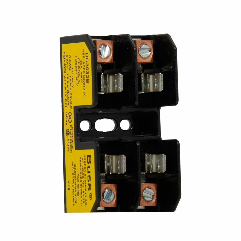 BG3032B Open Fuse Block, 480 V, 25 to 30 A, Class: G, 14 to 6 AWG Wire, 2 Poles
