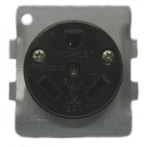 BR32U Midwest GE Industrial Grade Grounding Straight Blade Receptacle, 125 V AC, 30 A, 2 Poles, 3 Wires, Black