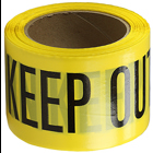 Barricade Tape, Yellow, 1000 ft. length, Reusable Polyethylene material, "Caution Keep Out" legend, 3 mil. thickness, 3 in. width