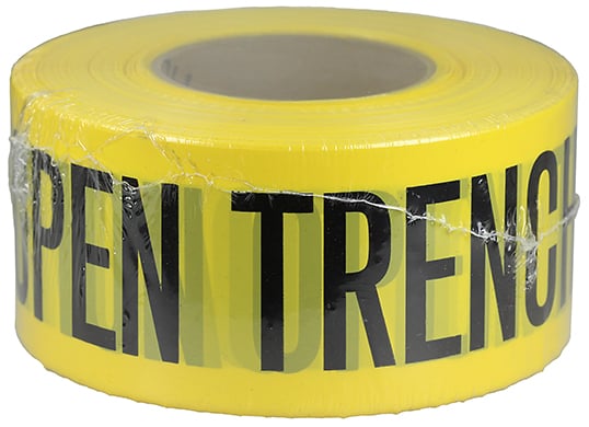 BT19 Barricade Tape, Yellow, 3 in W x 1000 ft L, Caution Open Trench, Polyethylene
