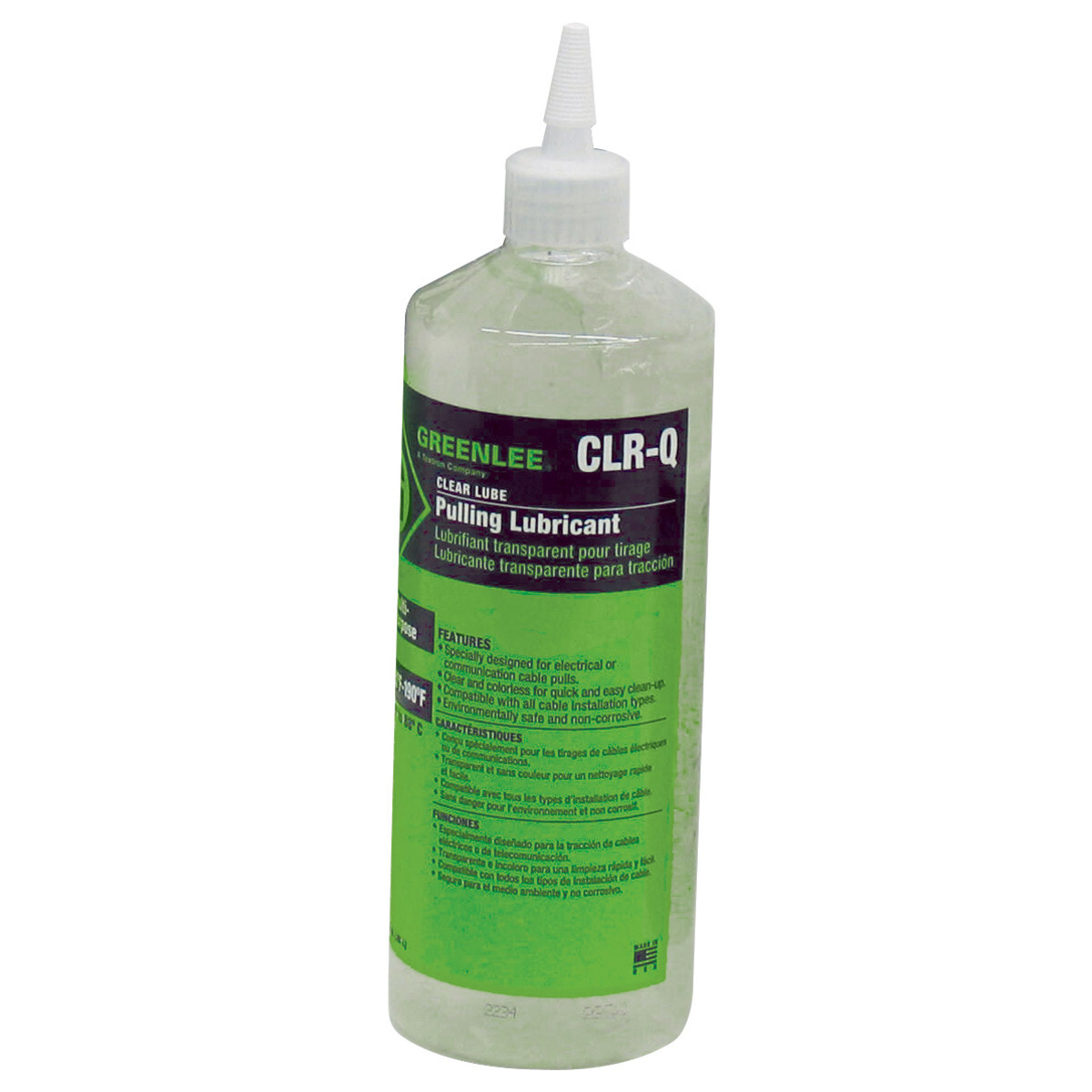 CLR-Q Non-Flammable Non-Hazardous Pulling Lubricant, 1 qt Squeeze Bottle, Gel, Clear, 0.98