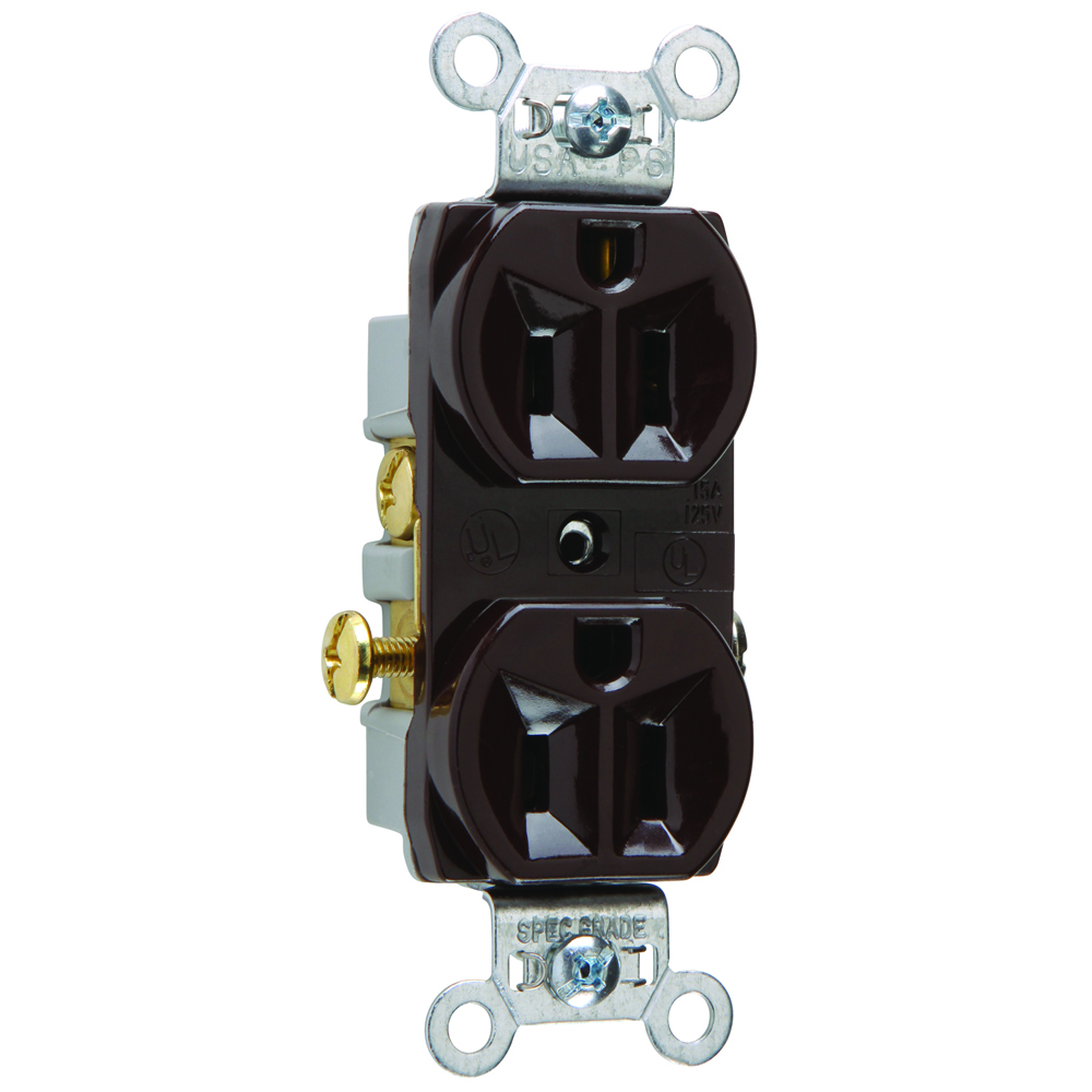 CR15 15 Amp 125V Commercial Spec-Grade Duplex Receptacle, Side Wire, Brown