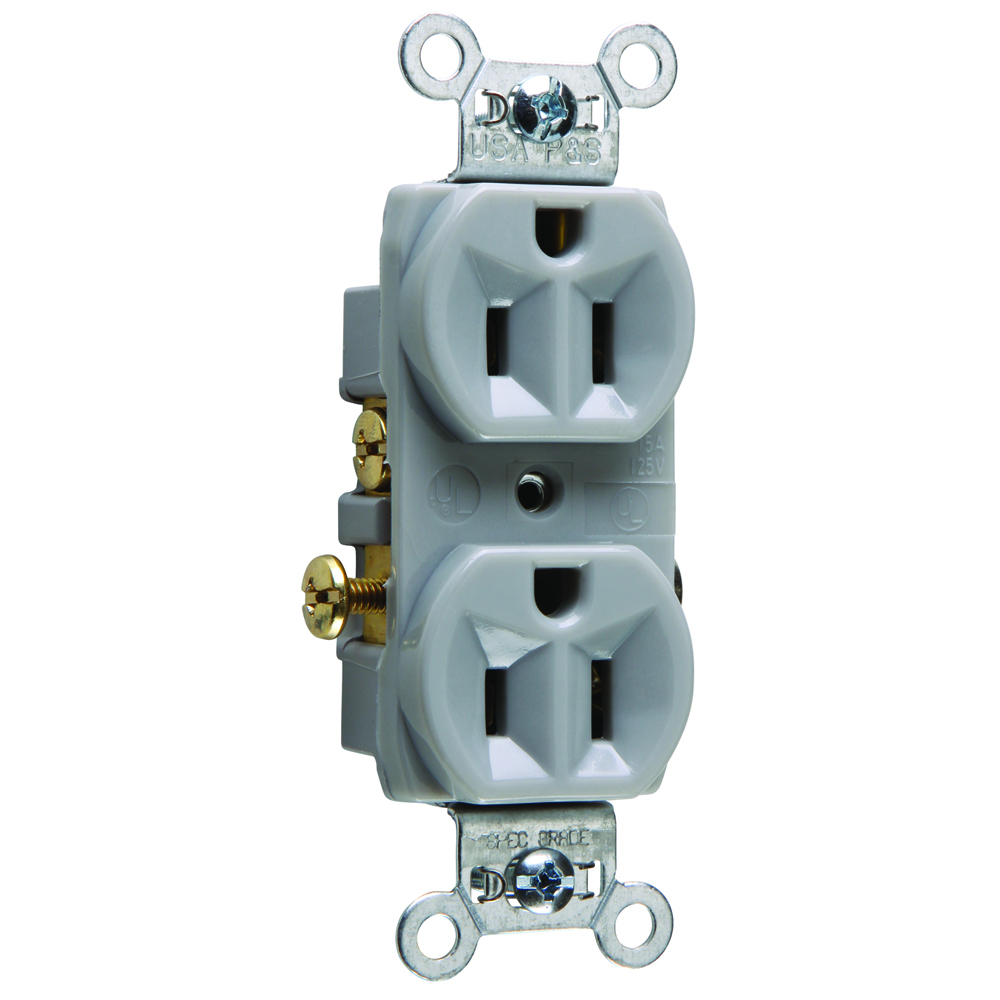 CR15GRY 15 Amp 125V Commercial Spec-Grade Duplex Receptacle, Side Wire, Gray