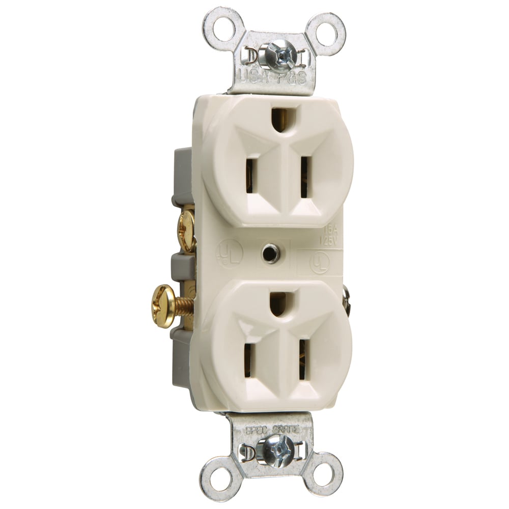 CR15LA 15 Amp 125V Commercial Spec-Grade Duplex Receptacle, Side Wire, Light Almond