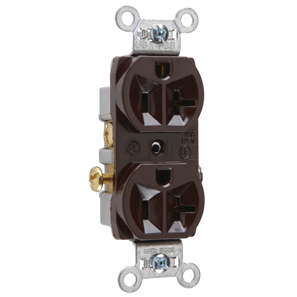 CR20 20 Amp 125V Commercial Spec-Grade Duplex Receptacle, Side Wire, Brown