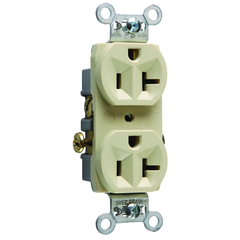 CR20I 20 Amp 125V Commercial Spec-Grade Duplex Receptacle, Side Wire, Ivory