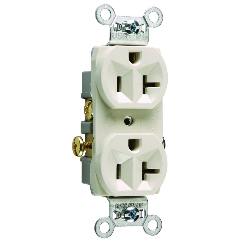 CR20LA 20 Amp 125V Commercial Spec-Grade Duplex Receptacle, Side Wire, Light Almond