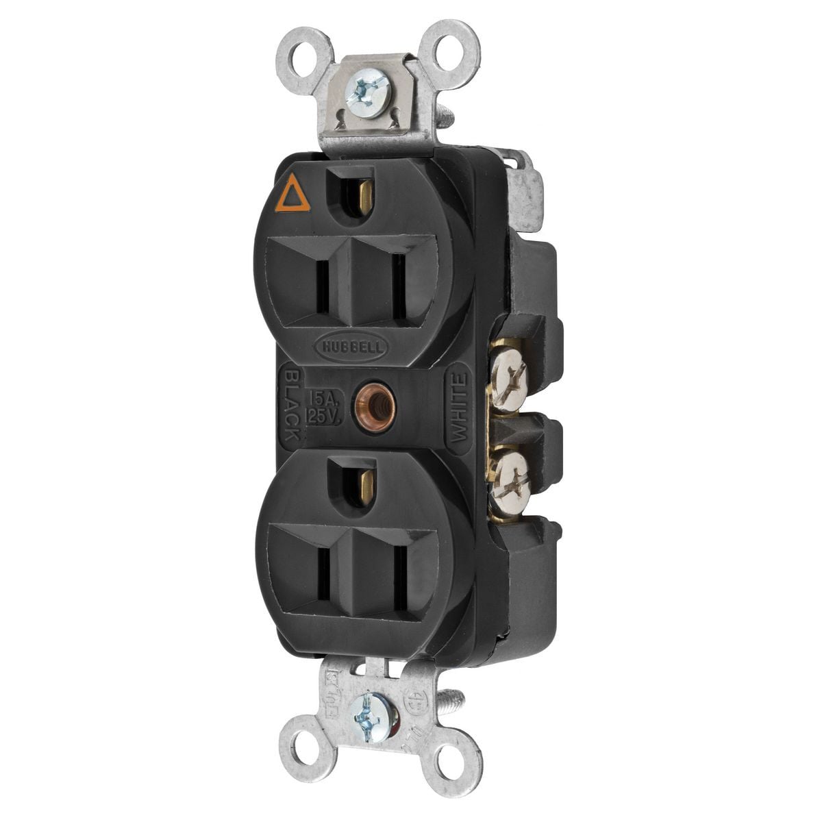 CR5252IGBK 1-Phase Duplex Heavy Duty Isolated Ground Standard Traditional Screw Mount Straight Blade Receptacle, 125 V AC, 15 A, 2 Poles, 3 Wires, Black