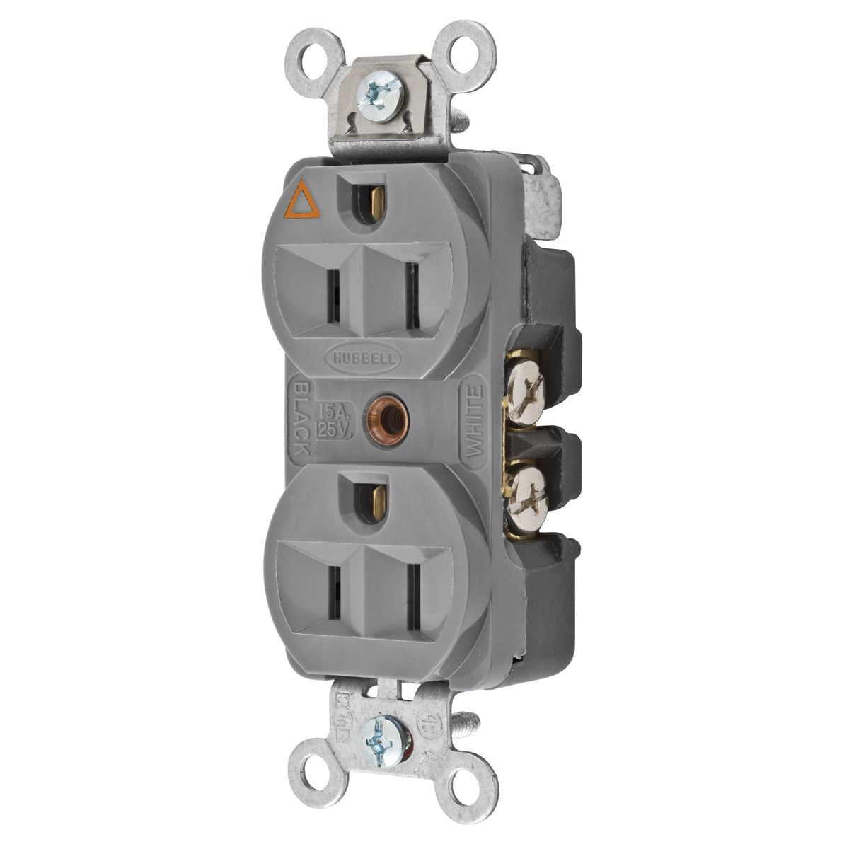 CR5252IGGY 1-Phase Duplex Heavy Duty Isolated Ground Standard Traditional Screw Mount Straight Blade Receptacle, 125 V AC, 15 A, 2 Poles, 3 Wires, Gray