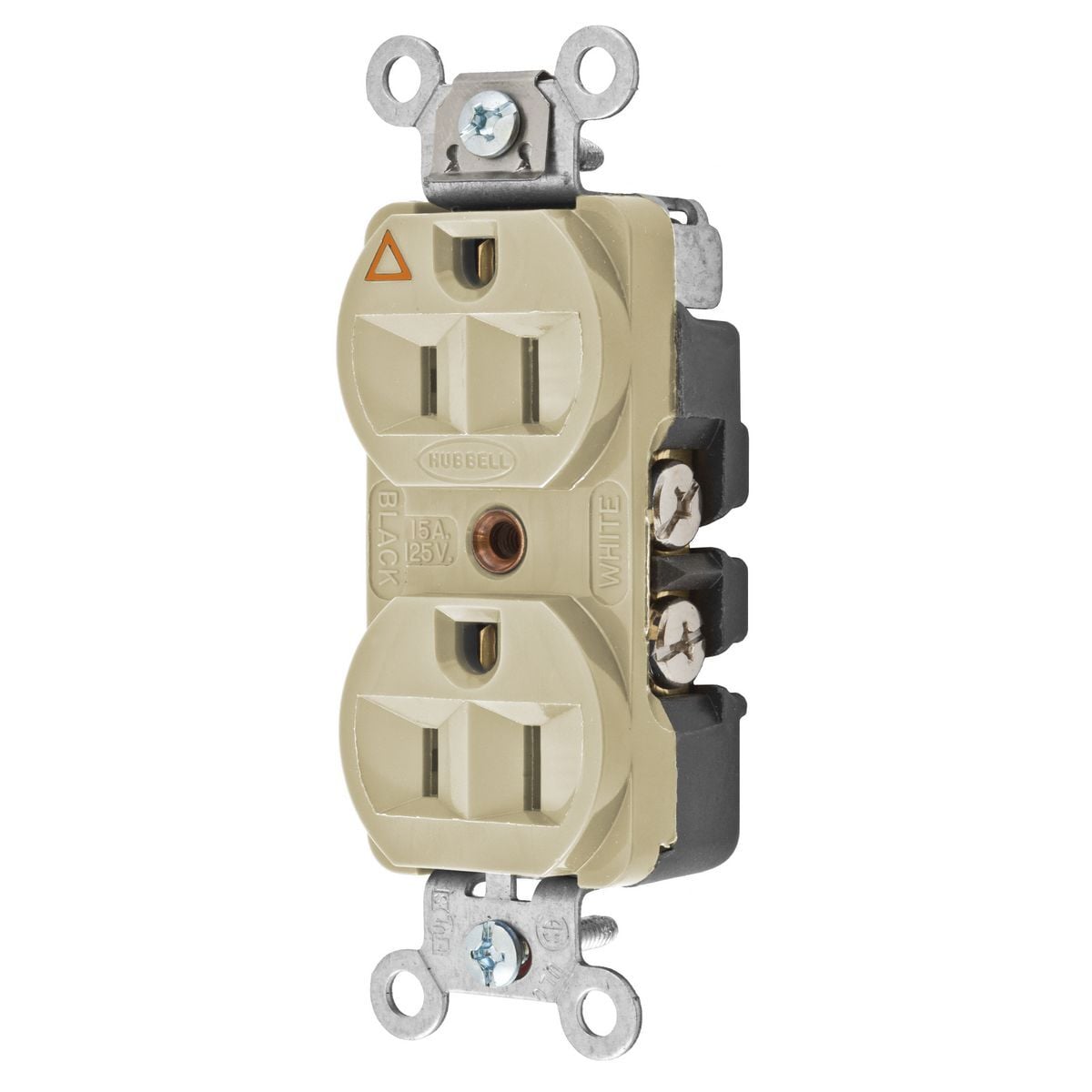 CR5252IGI 1-Phase Duplex Heavy Duty Isolated Ground Standard Traditional Screw Mount Straight Blade Receptacle, 125 V AC, 15 A, 2 Poles, 3 Wires, Ivory