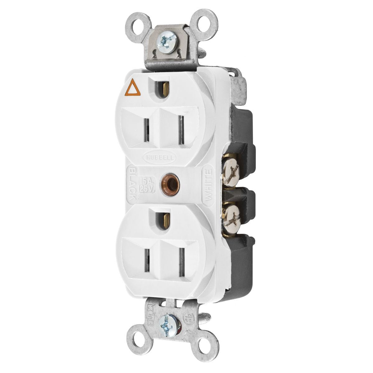 CR5252IGW 1-Phase Duplex Heavy Duty Isolated Ground Standard Traditional Screw Mount Straight Blade Receptacle, 125 V AC, 15 A, 2 Poles, 3 Wires, White