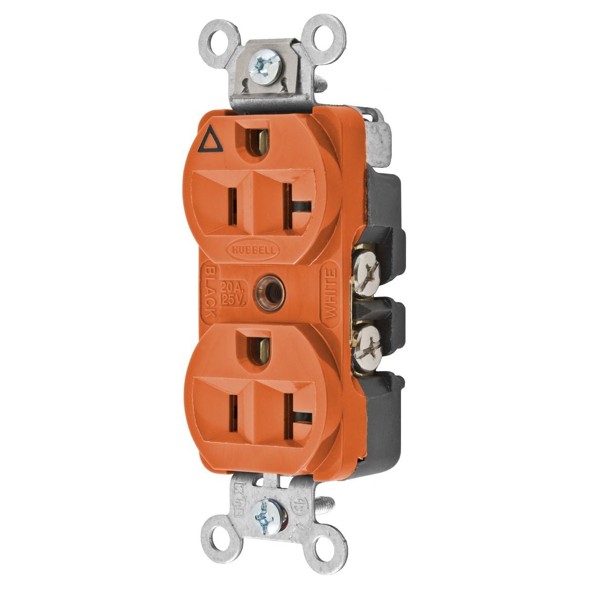 CR5352IG 1-Phase Duplex Heavy Duty Isolated Ground Standard Traditional Screw Mount Straight Blade Receptacle, 125 V AC, 20 A, 2 Poles, 3 Wires, Orange