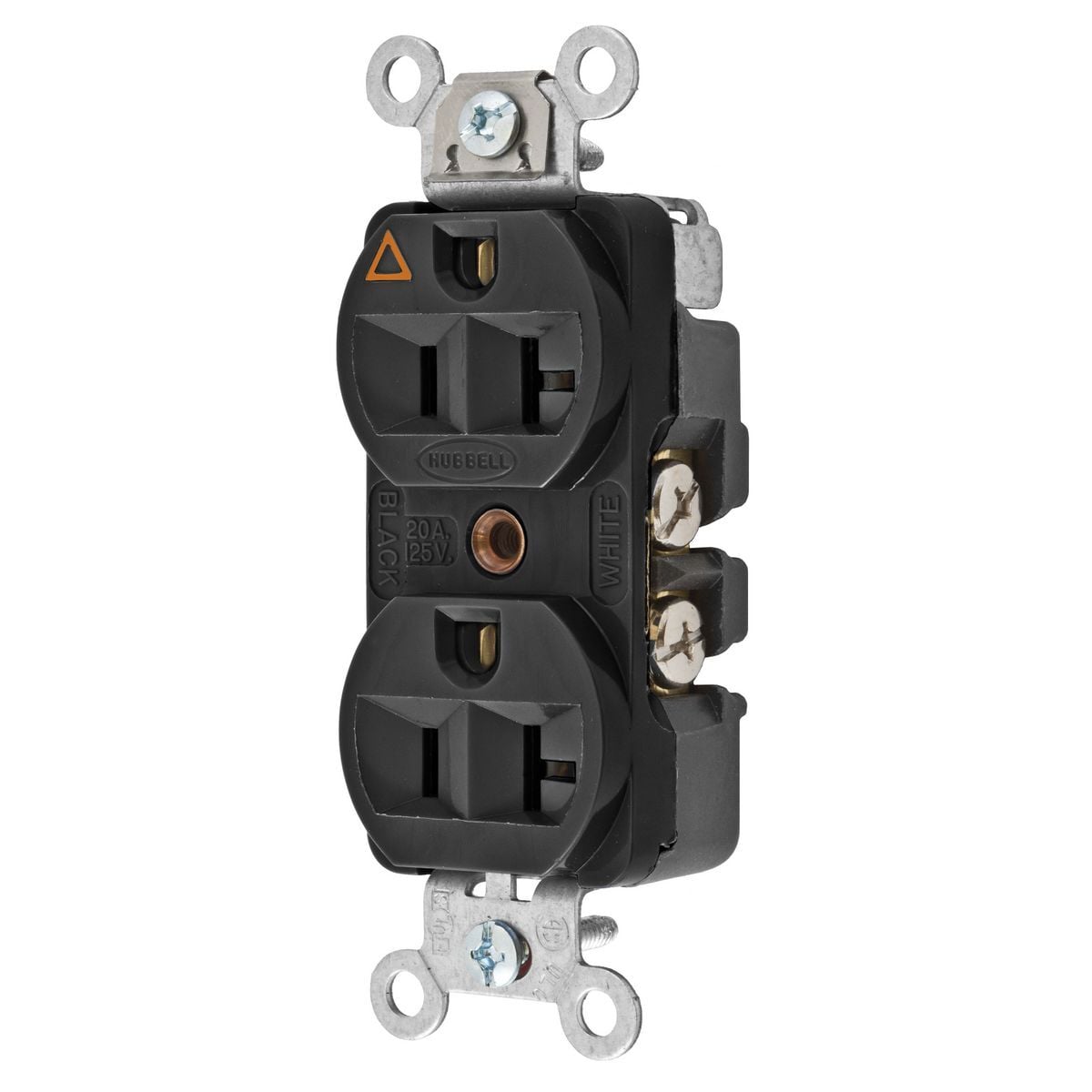 CR5352IGBK 1-Phase Duplex Heavy Duty Isolated Ground Standard Traditional Screw Mount Straight Blade Receptacle, 125 V AC, 20 A, 2 Poles, 3 Wires, Black