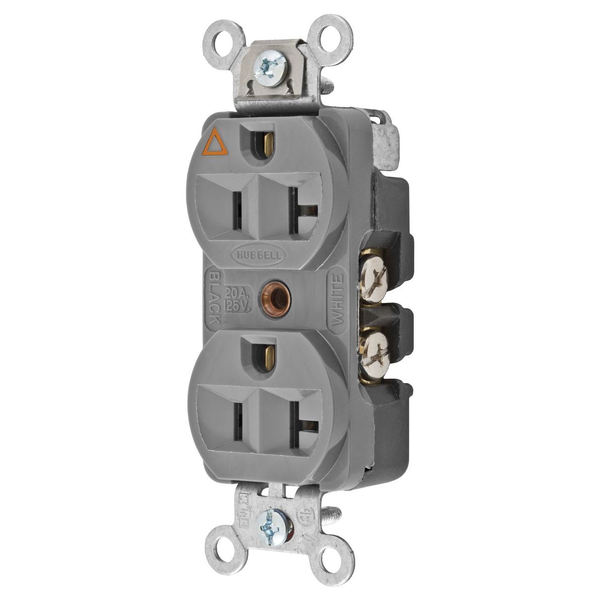CR5352IGGY 1-Phase Duplex Heavy Duty Isolated Ground Standard Traditional Screw Mount Straight Blade Receptacle, 125 V AC, 20 A, 2 Poles, 3 Wires, Gray