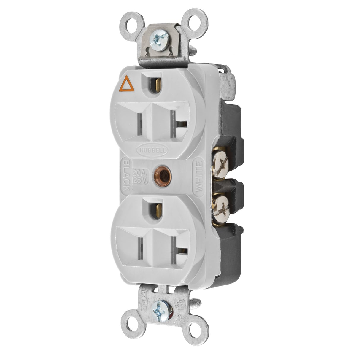 CR5352IGOW 1-Phase Duplex Heavy Duty Isolated Ground Standard Traditional Screw Mount Straight Blade Receptacle, 125 VAC, 20 A, 2 Poles, 3 Wires, Office White