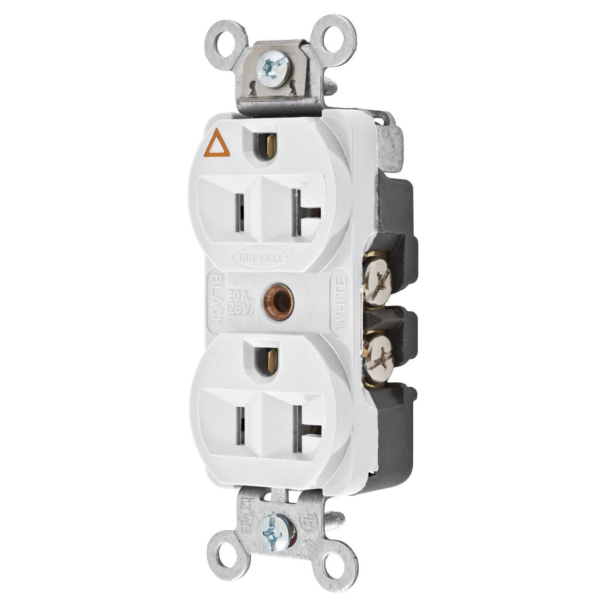 CR5352IGW 1-Phase Duplex Heavy Duty Isolated Ground Standard Traditional Screw Mount Straight Blade Receptacle, 125 V AC, 20 A, 2 Poles, 3 Wires, White