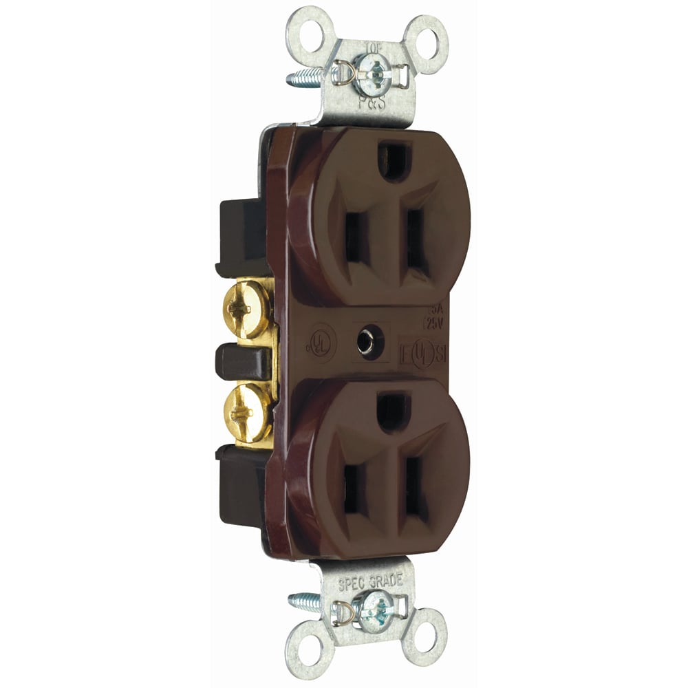 CRB5262 15 Amp 125V Commercial Spec-Grade Duplex Receptacle, Back and Side Wire, Brown