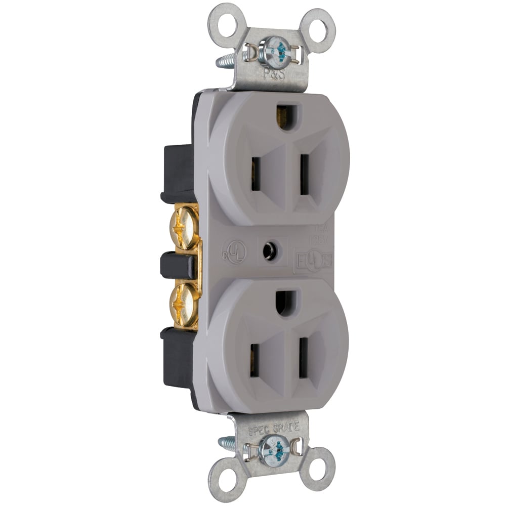 CRB5262GRY 15 Amp 125V Commercial Spec-Grade Duplex Receptacle, Back and Side Wire, Gray