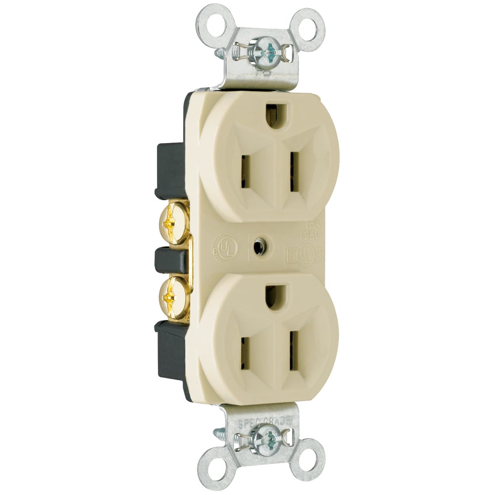 CRB5262I 15 Amp 125V Commercial Spec-Grade Duplex Receptacle, Back and Side Wire, Ivory