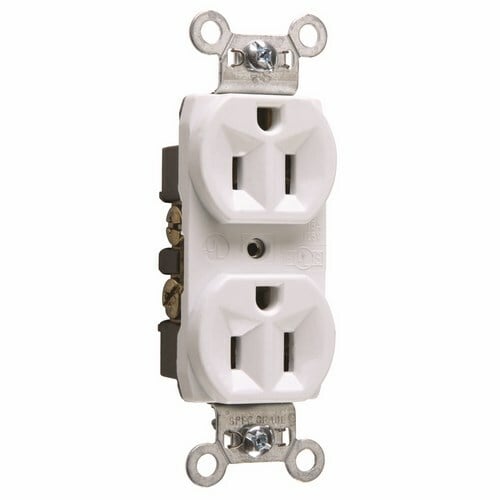 CRB5262W 15 Amp 125V Commercial Spec-Grade Duplex Receptacle, Back and Side Wire, White