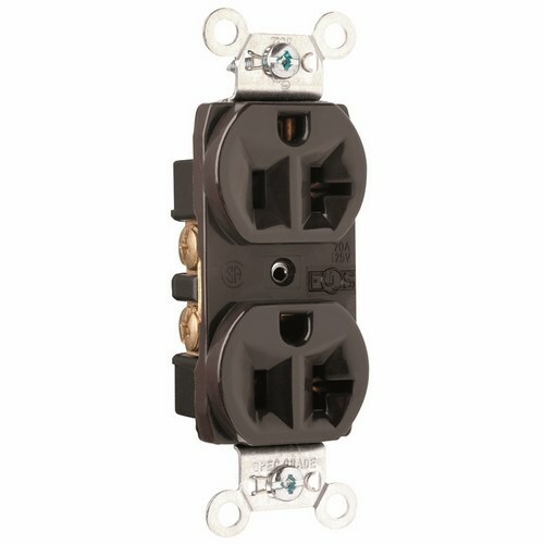 CRB5362 20 Amp 125V Commercial Spec-Grade Duplex Receptacle, Back and Side Wire, Brown