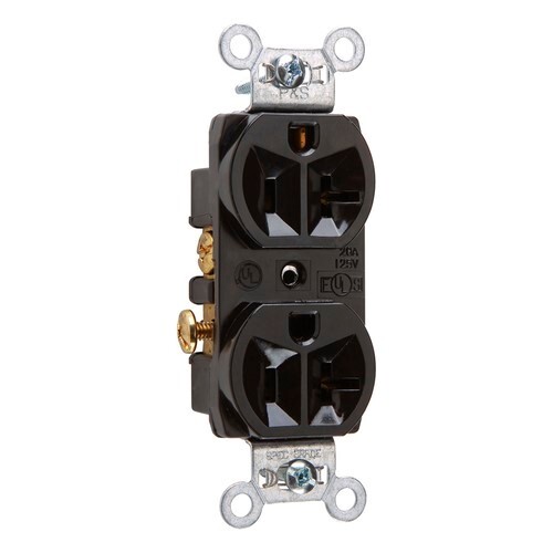 CRB5362BK 20 Amp 125V Commercial Spec-Grade Duplex Receptacle, Back and Side Wire, Black