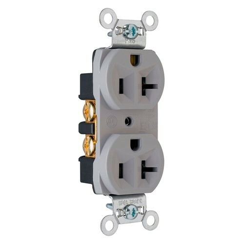 CRB5362GRY 20 Amp 125V Commercial Spec-Grade Duplex Receptacle, Back and Side Wire, Gray
