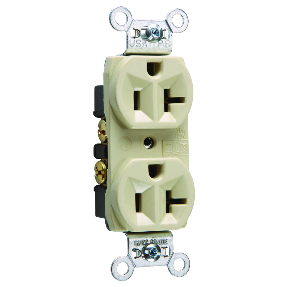 CRB5362I 20 Amp 125V Commercial Spec-Grade Duplex Receptacle, Back and Side Wire, Ivory