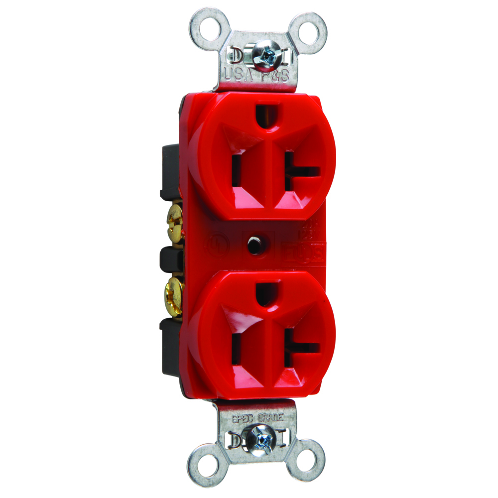 CRB5362RED 20 Amp 125V Commercial Spec-Grade Duplex Receptacle, Back and Side Wire, Red