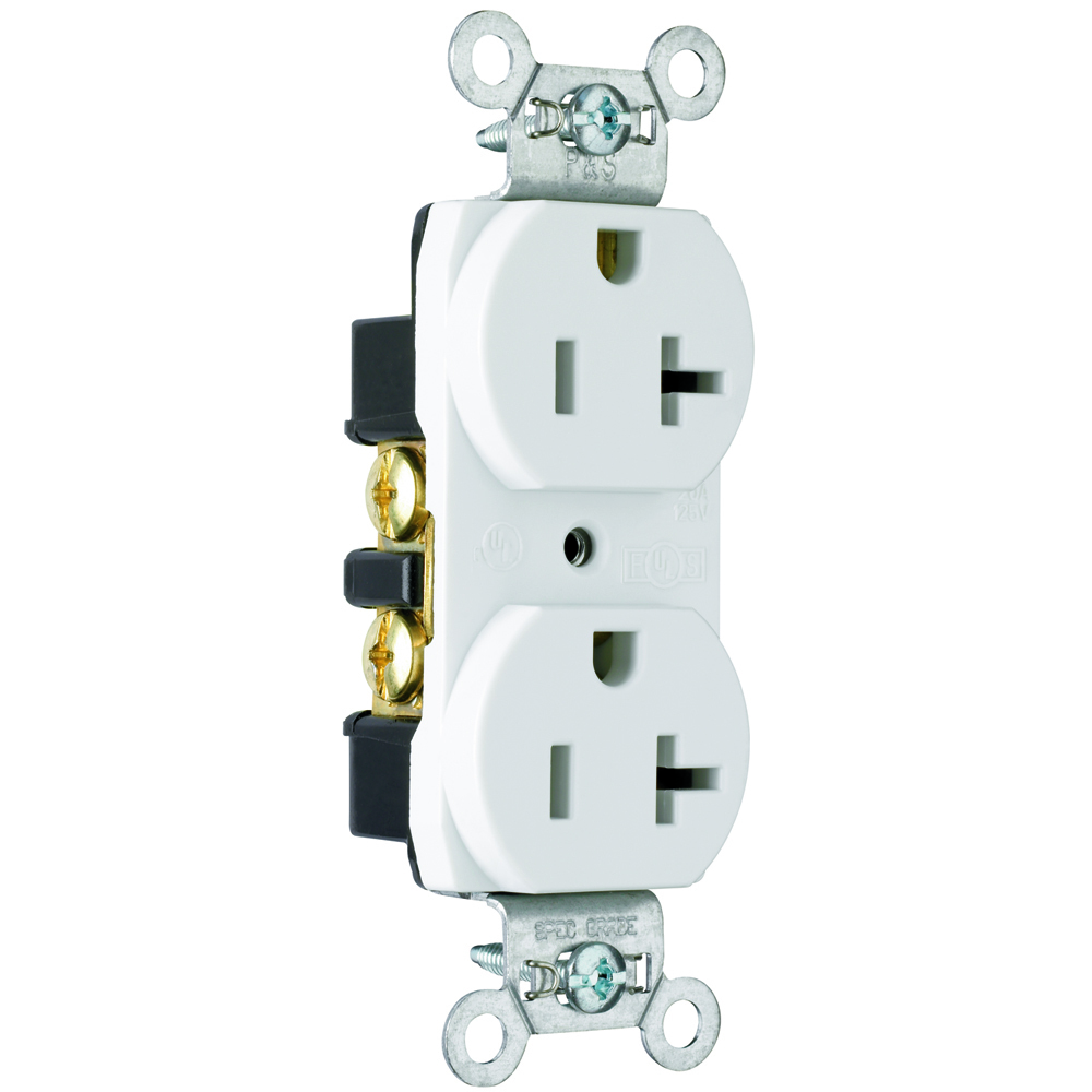 CRB5362SW Construction Spec Grade Smooth Face Receptacle, Back and Side Wire, 20 Amp, 125V, White