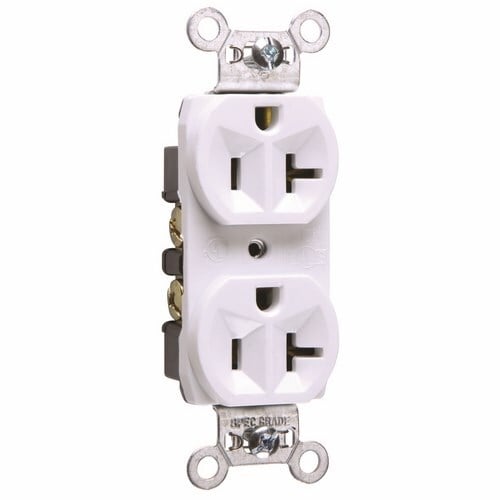 CRB5362W 20 Amp 125V Commercial Spec-Grade Duplex Receptacle, Back and Side Wire, White