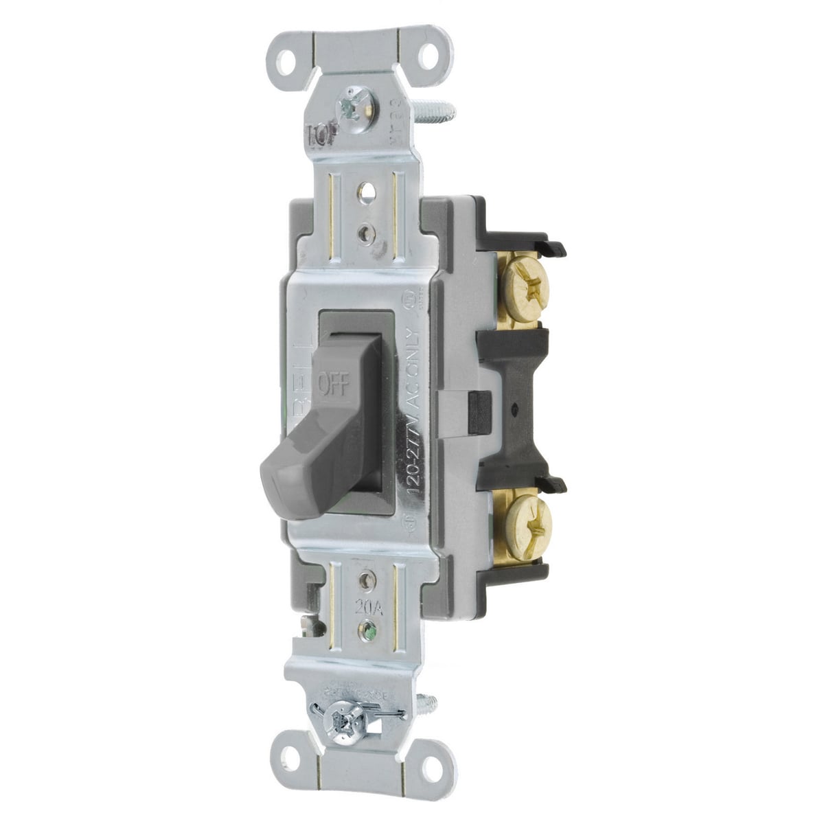 CS120GY 2-Position Standard AC Toggle Switch, 120 to 277 V AC, 20 A, 5540 W Power Rating, 2-Position Contact