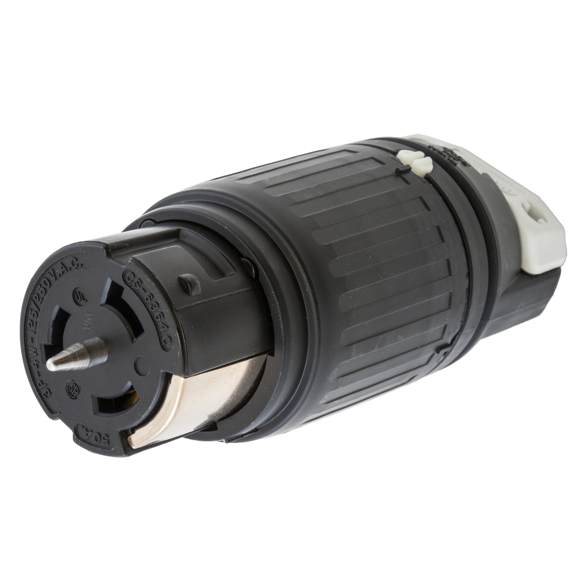 CS6364C CS Series Grounding Heavy Duty Cord Mount Locking Connector, 125/250 V AC, 50 A, 3 Poles, 4 Wires, Black/White