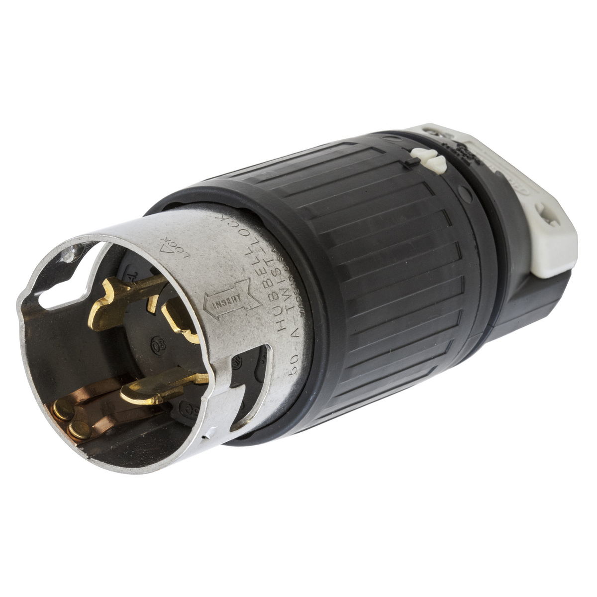CS6365C 1-Phase Grounding Cord Mount Locking Plug, 125/250 V AC, 50 A, 3 Poles, 4 Wires, Black/White