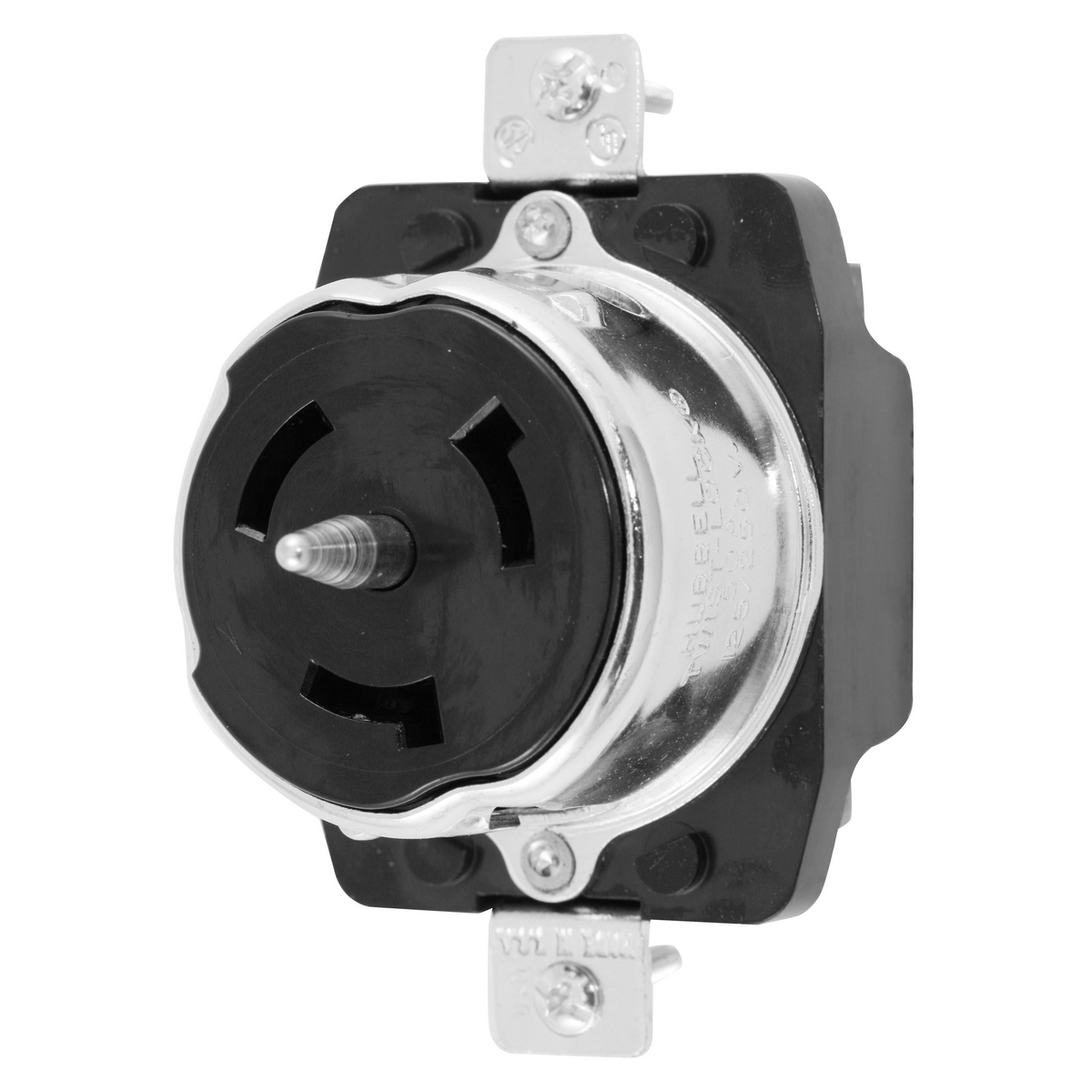 CS6369 1-Phase Heavy Duty Grounding Standard Screw Mount Single Locking Receptacle, 125/250 V AC, 50 A, 3 Poles, 4 Wires, Black