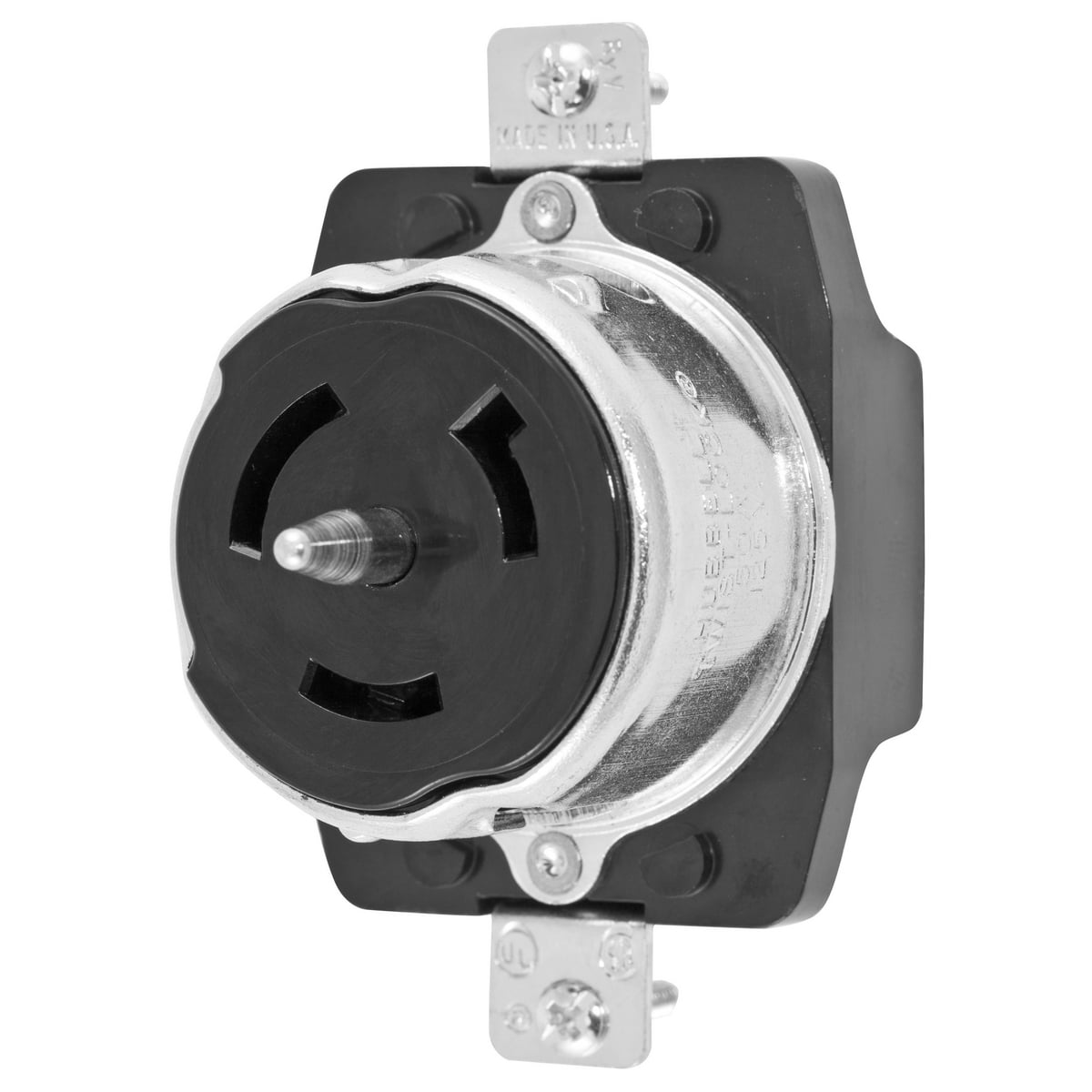 CS6370 1-Phase Heavy Duty Self-Grounding Single Standard Screw Mount Locking Receptacle, 125 V AC, 50 A, 2 Poles, 3 Wires, Black