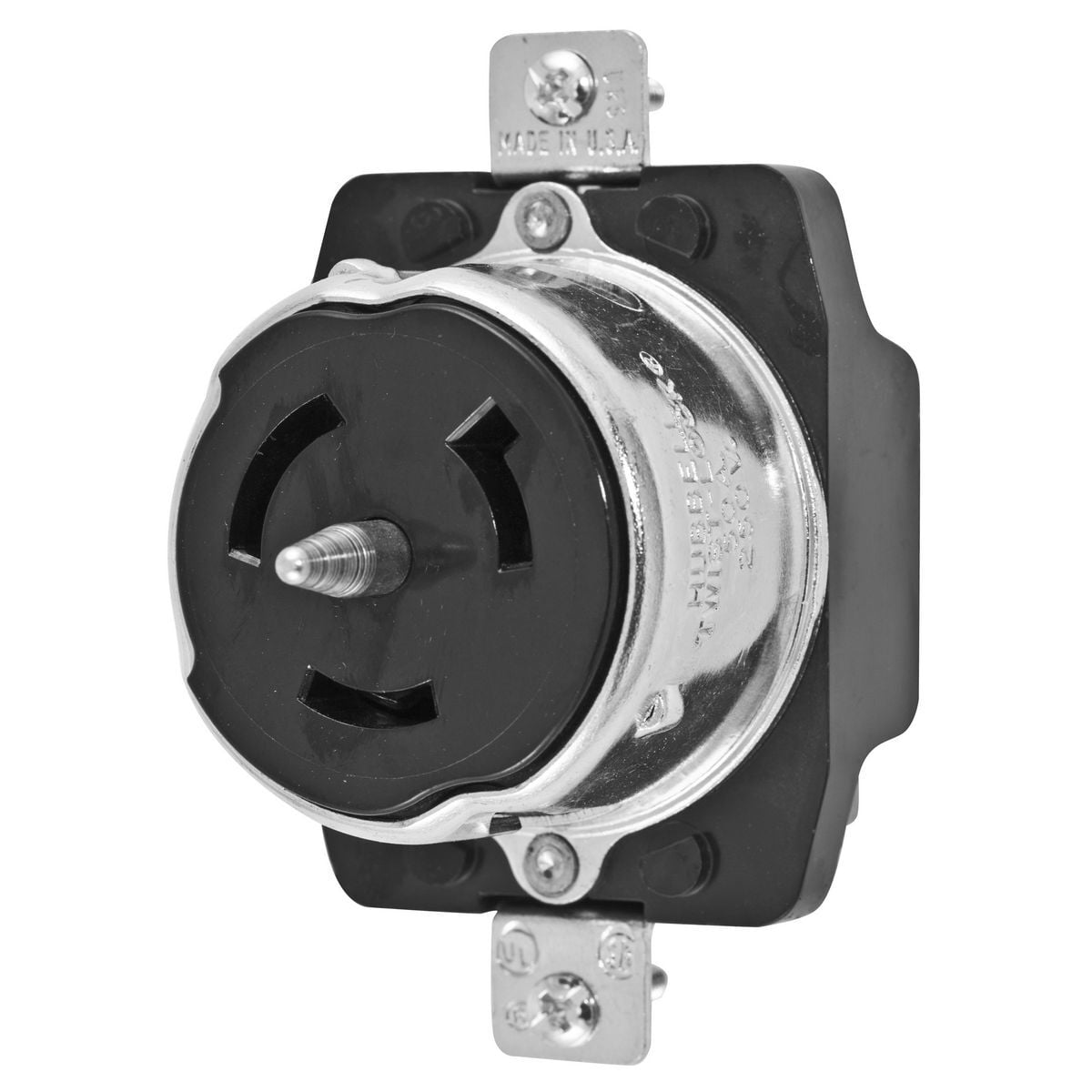 CS8269 CS Series 1-Phase Heavy Duty Grounding Single Standard Screw Mount Locking Receptacle, 250 V AC, 50 A, 2 Poles, 3 Wires, Black