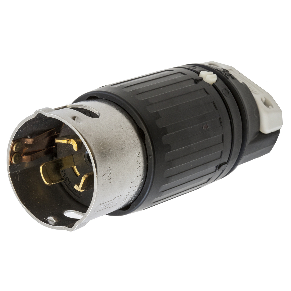CS8365C 3-Phase Grounding Cord Mount Locking Plug, 250 V AC, 50 A, 3 Poles, 4 Wires, Black/White